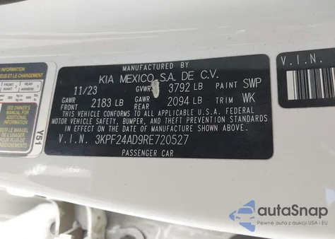2024 Kia Forte Lxs from USA, damaged, VIN 3KPF24AD9RE720527